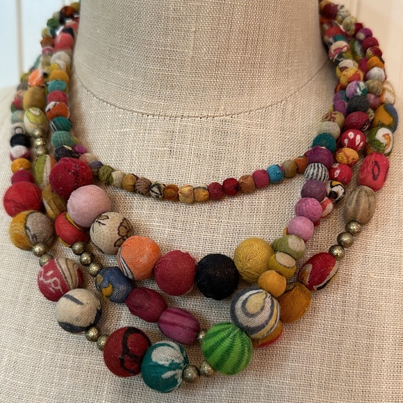 Statement necklace made out of cloth beads.   So light and airy and colorful. - Picture 2 of 3